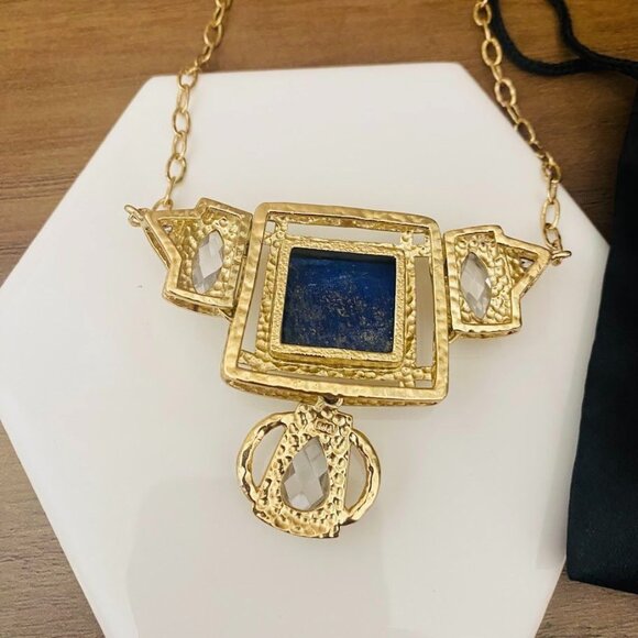 💜 Marcia Moran 18k Gold Plated Lapis Necklace with Teardrop Zirconia - Picture 4 of 5